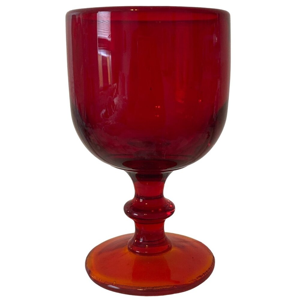 Water Goblet Ruby Red Thick Glass Heavy Replacement Vintage Unmarked